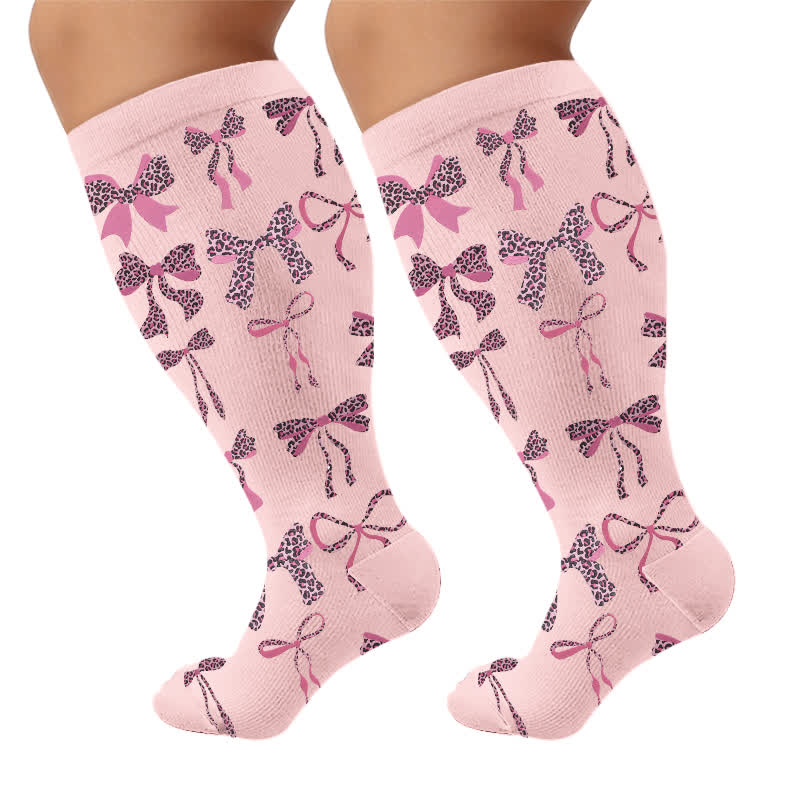 Plusock Plus Size Retro Leopard Bow Compression Socks - Pink(1 Pair) - 4XL - image 7