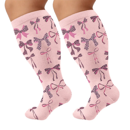 Plusock Plus Size Retro Leopard Bow Compression Socks - Pink(1 Pair) - 4XL - image 7