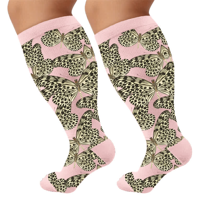 Plusock Plus Size Butterfly Leopard Compression Socks - Pink(1 Pair) - 4XL - image 7