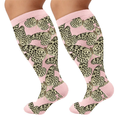 Plusock Plus Size Butterfly Leopard Compression Socks - Pink(1 Pair) - 4XL - image 7
