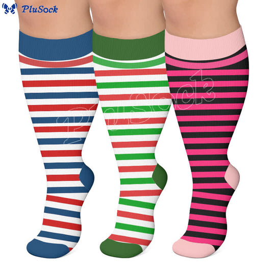 Plusock Plus Size Contrast Stripes Compression Socks - image 0