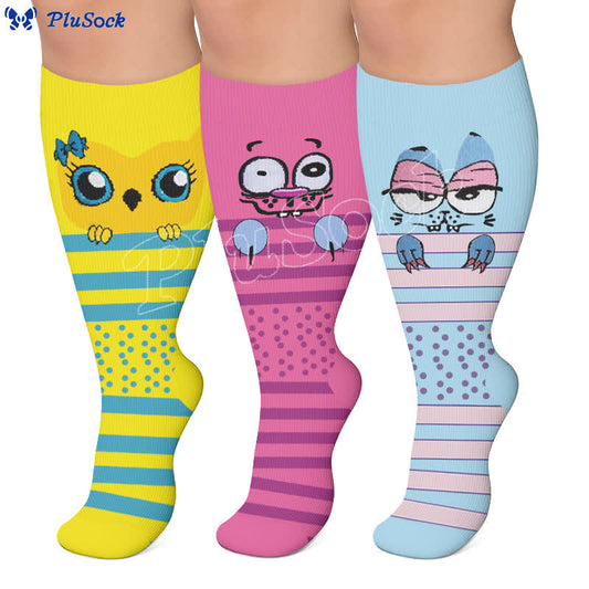 Plusock Plus Size Cartoon Animal Stripes Compression Socks - image 0