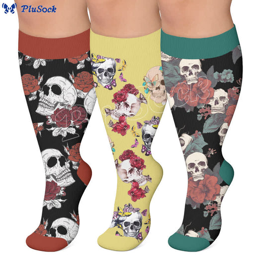 Plusock Plus Size Punk Butterfly Skull Compression Socks - image 0