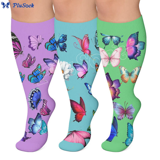 Plusock Plus Size Vibrant Butterfly Compression Socks - image 0