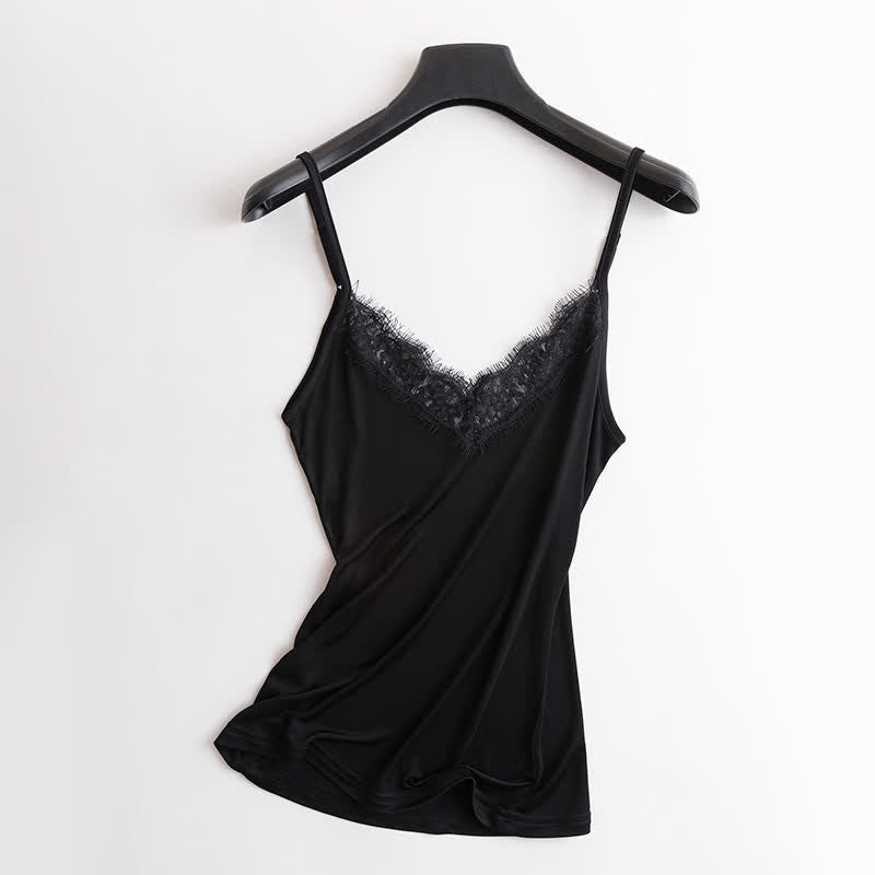 Plusock Plus Size Lace Silk Cooling Tank Top - Black - XXL - image 8