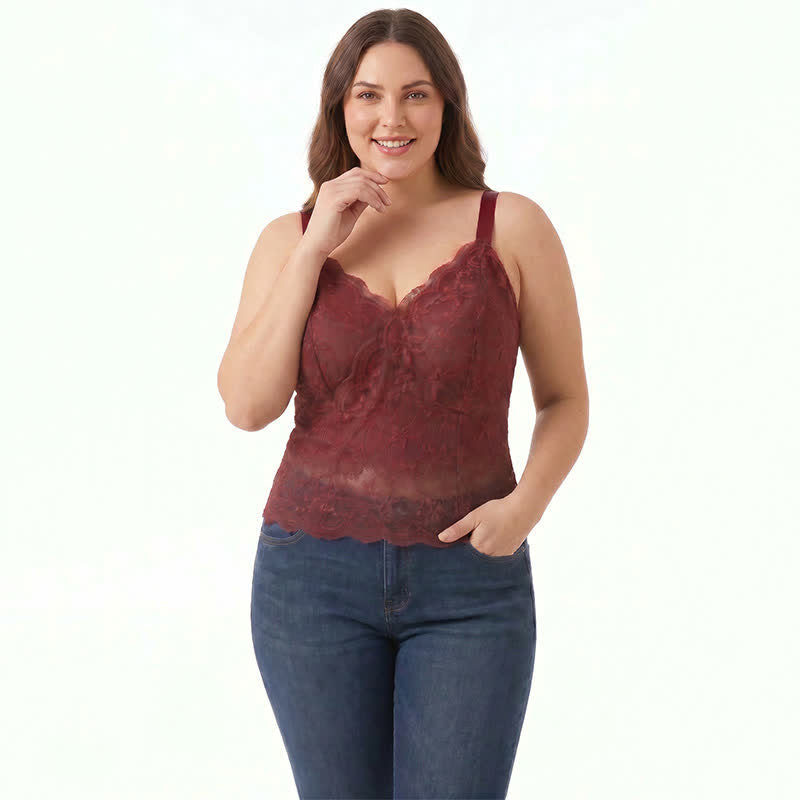 Plusock Plus Size Lace V Neck Tank Top(2 Pieces) - image 3