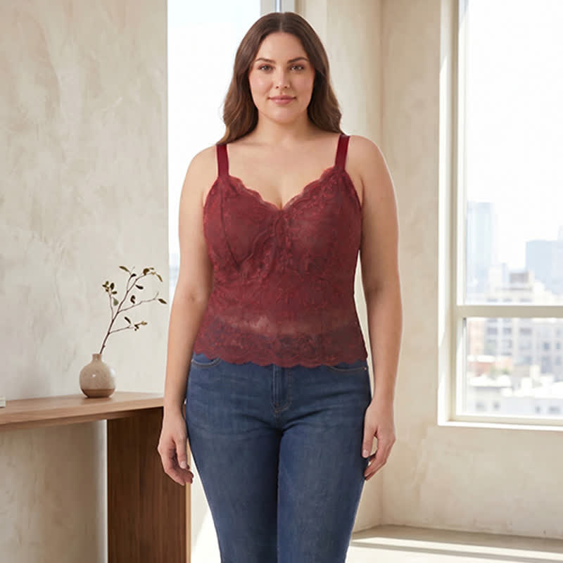 Plusock Plus Size Lace V Neck Tank Top(2 Pieces) - image 4