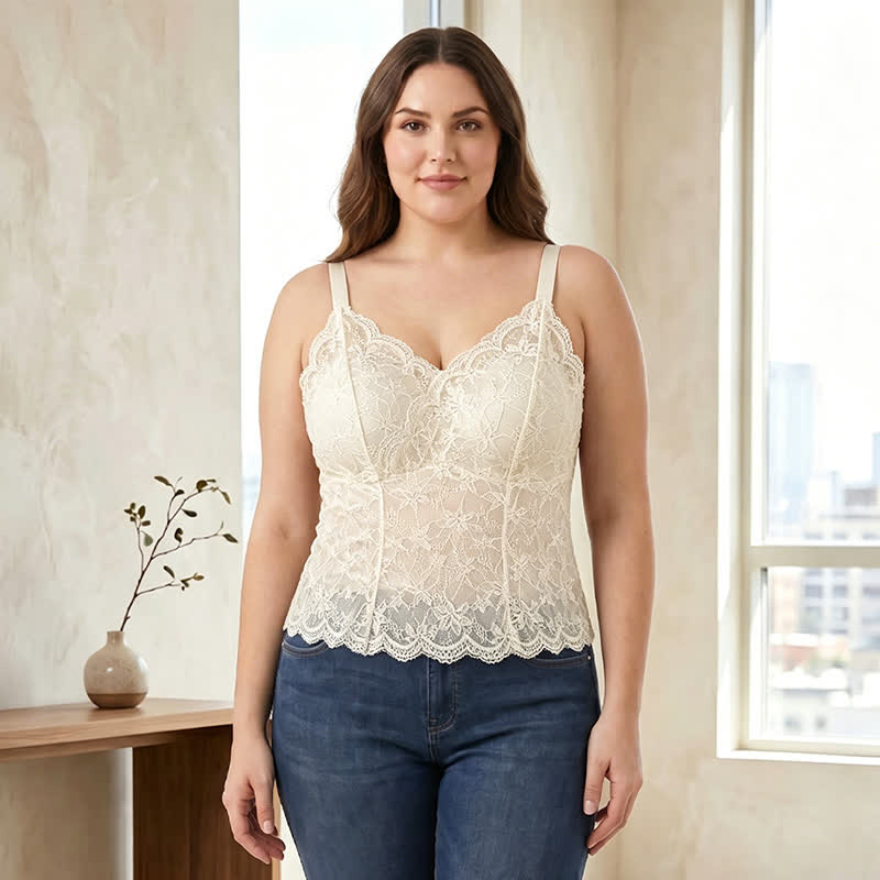 Plusock Plus Size Lace V Neck Tank Top(2 Pieces) - image 5