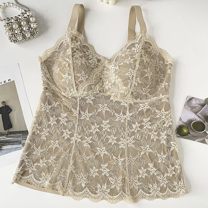 Plusock Plus Size Lace V Neck Tank Top(2 Pieces) - Nude - XXXL - image 10