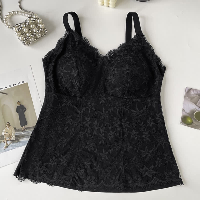 Plusock Plus Size Lace V Neck Tank Top(2 Pieces) - Black - XXXL - image 8