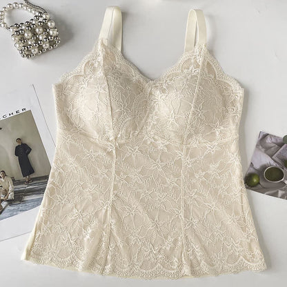 Plusock Plus Size Lace V Neck Tank Top(2 Pieces) - Beige - XXXL - image 9