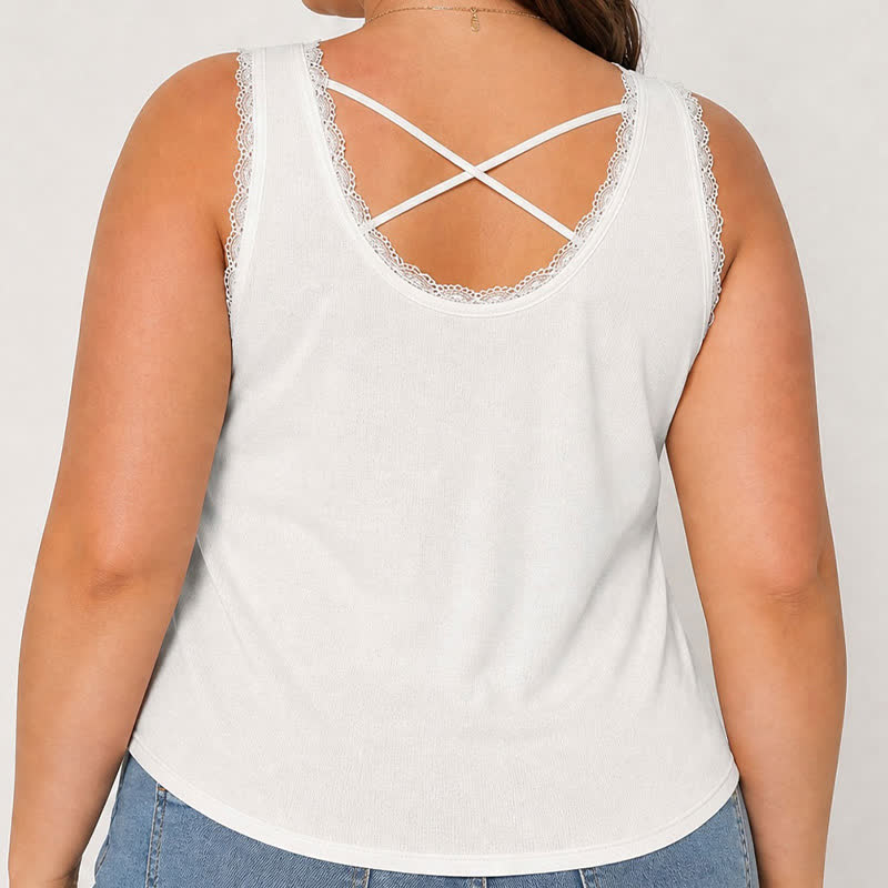 Plusock Plus Size Casual Lace Tank Top - image 1