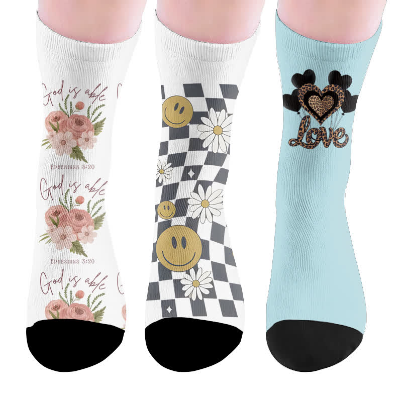 Plusock Floral Leopard Print Socks - Multicolor(3 Pairs) - EU37-44(US4-10) - image 10