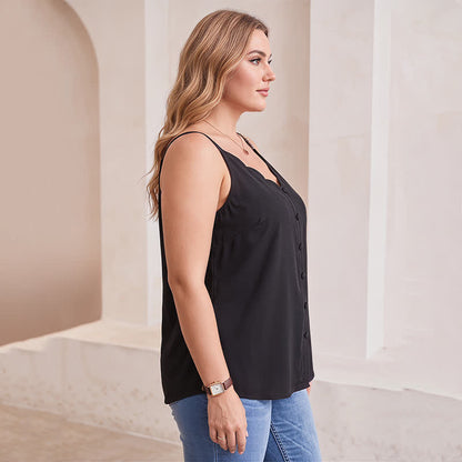 Plusock Plus Size Button Front V Neck Tank Top(2 Pieces) - image 1