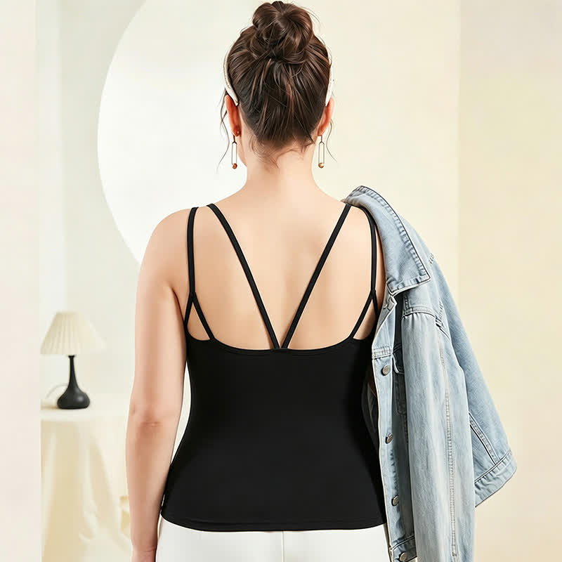 Plusock Plus Size Modal Layering Criss-cross Back Tank Top - Black - 4XL - image 5