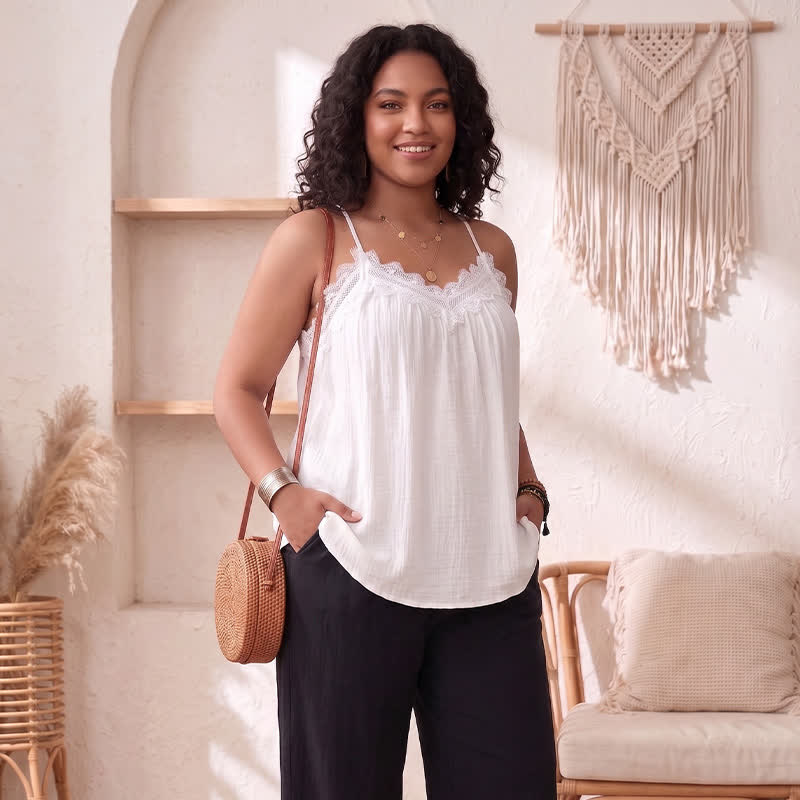 Plusock Plus Size Lace Trim Flowy Tank Top - image 2