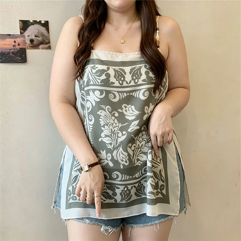 Plusock Plus Size Scarf Print Tank Top(2 Pieces) - Green - 3XL - image 4