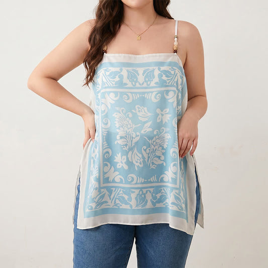 Plusock Plus Size Scarf Print Tank Top(2 Pieces) - Blue - 3XL - image 0