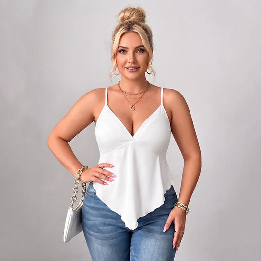 Plusock Plus Size Open Back V Neck Tank Top - White - 3XL - image 0