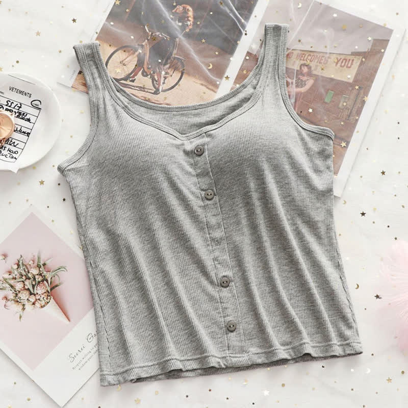 Plusock Plus Size Ribbed Button Tank Top(2 Pieces) - Grey - 3XL - image 13