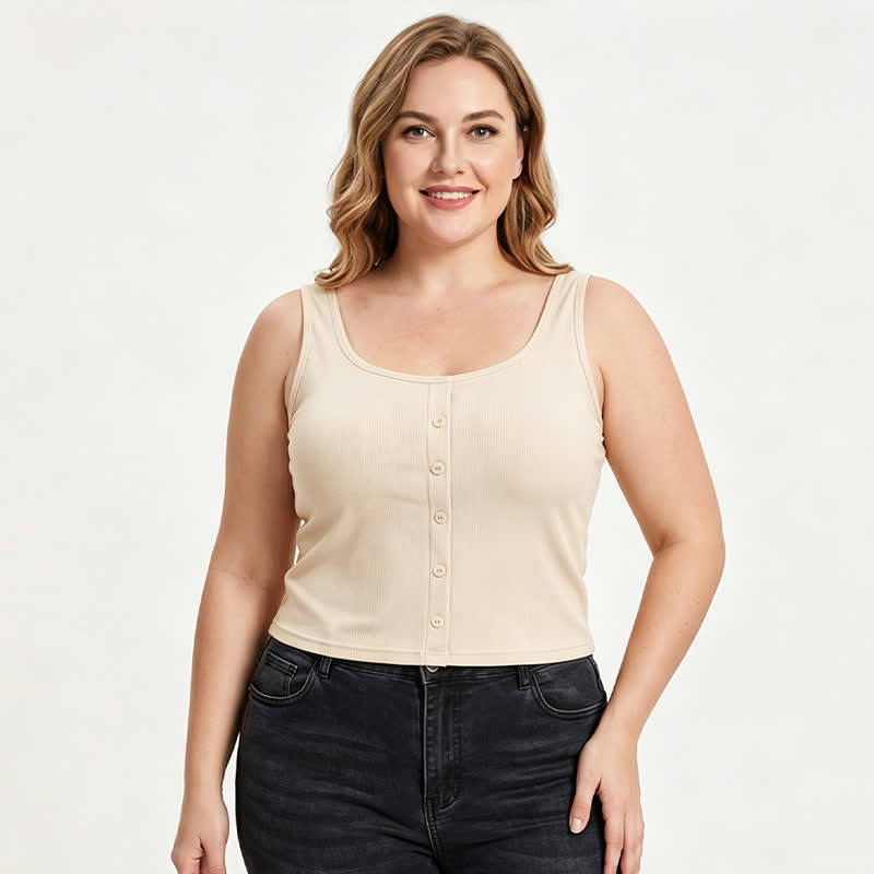 Plusock Plus Size Ribbed Button Tank Top(2 Pieces) - image 8