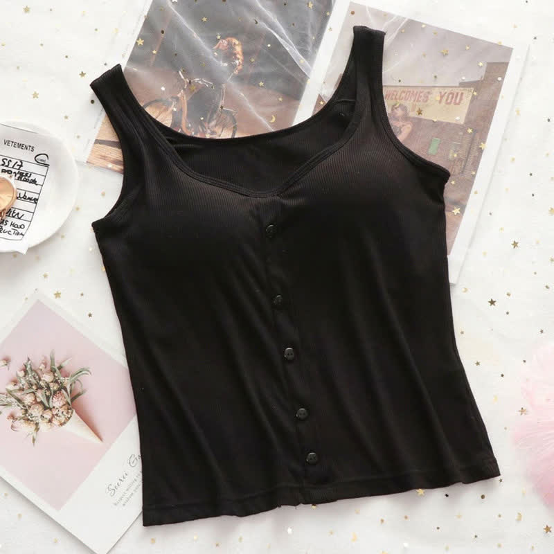 Plusock Plus Size Ribbed Button Tank Top(2 Pieces) - Black - 3XL - image 12