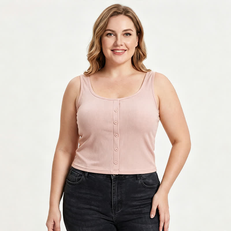 Plusock Plus Size Ribbed Button Tank Top(2 Pieces) - image 5