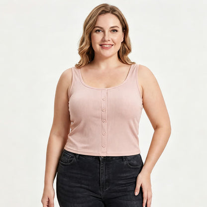 Plusock Plus Size Ribbed Button Tank Top(2 Pieces) - image 5