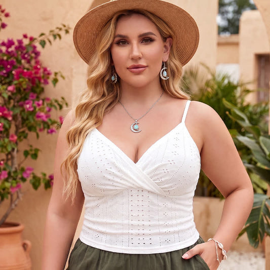 Plusock Plus Size Summer Eyelet Tank Top - White - 3XL - image 0