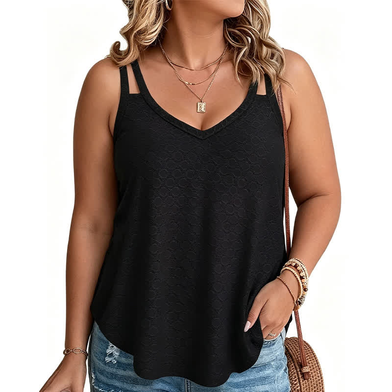 Plusock Plus Size Textured V Neck Tank Top - Black - 5XL - image 4