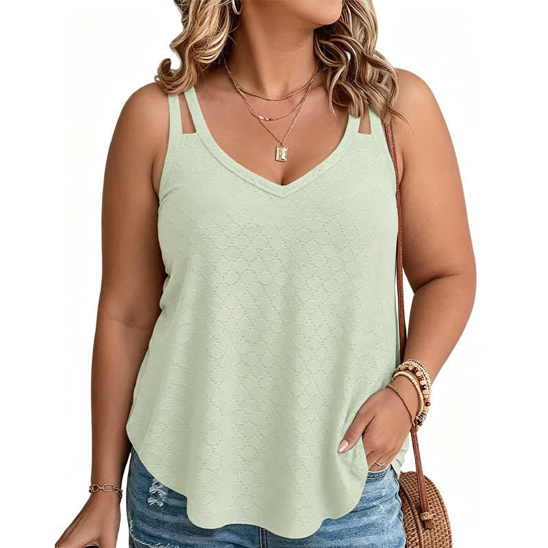 Plusock Plus Size Textured V Neck Tank Top - Green - 5XL - image 2