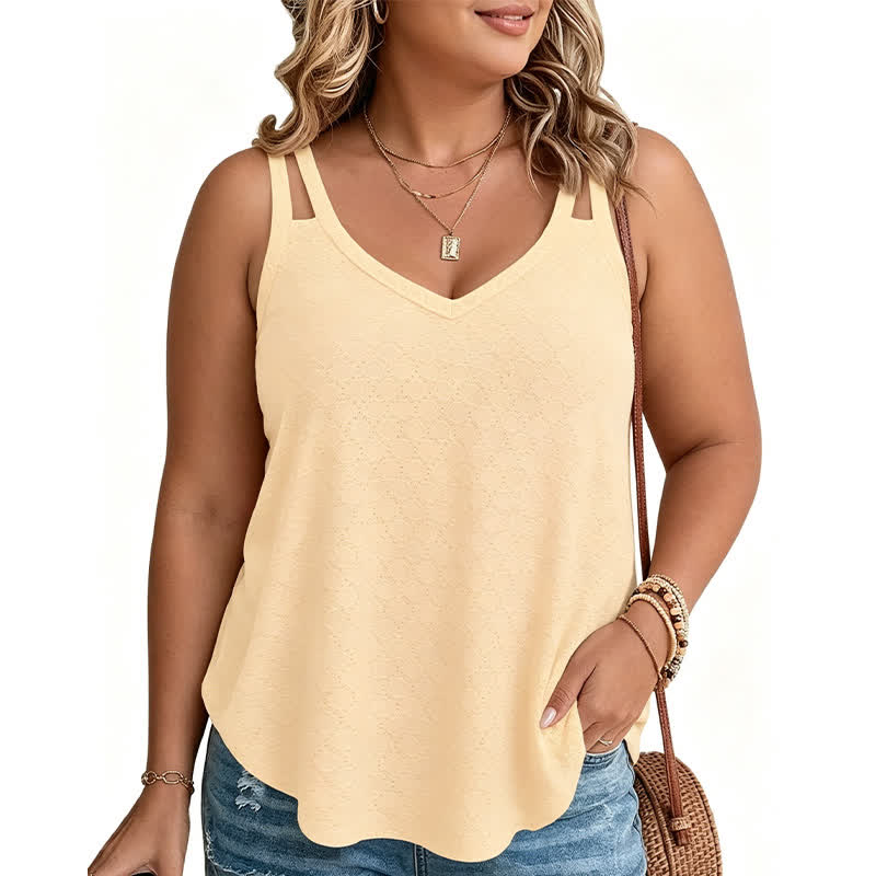 Plusock Plus Size Textured V Neck Tank Top - Yellow - 5XL - image 7