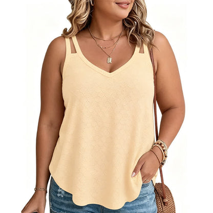 Plusock Plus Size Textured V Neck Tank Top - Yellow - 5XL - image 7