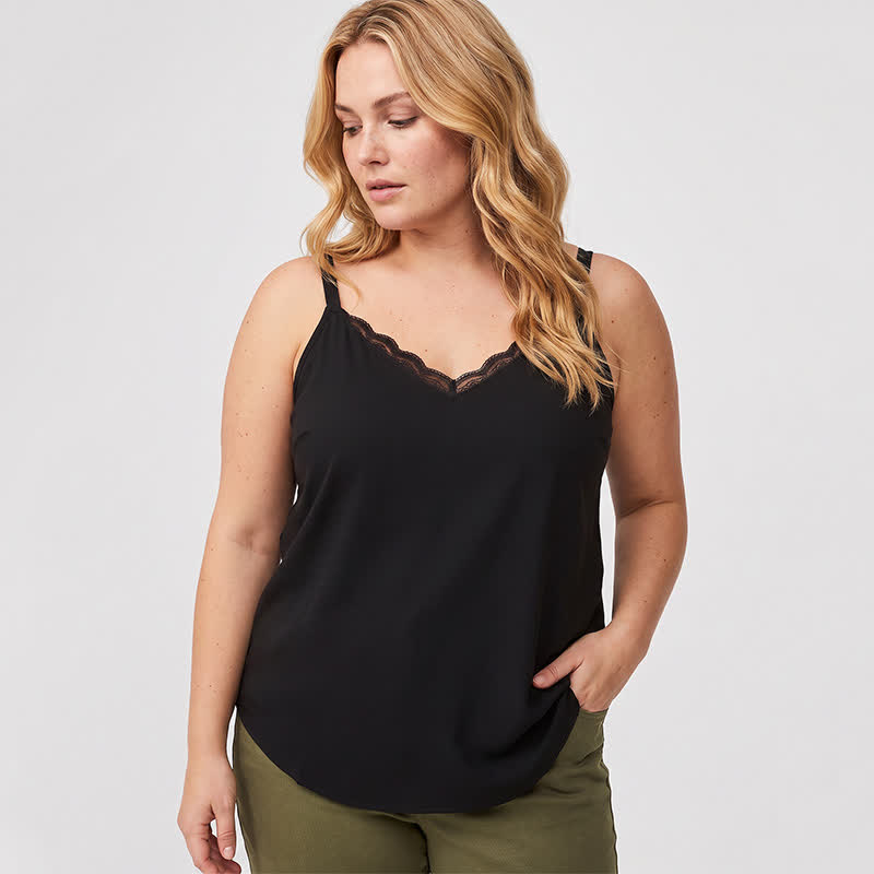 Plusock Plus Size Lace Trim V Neck Tank Top - image 1