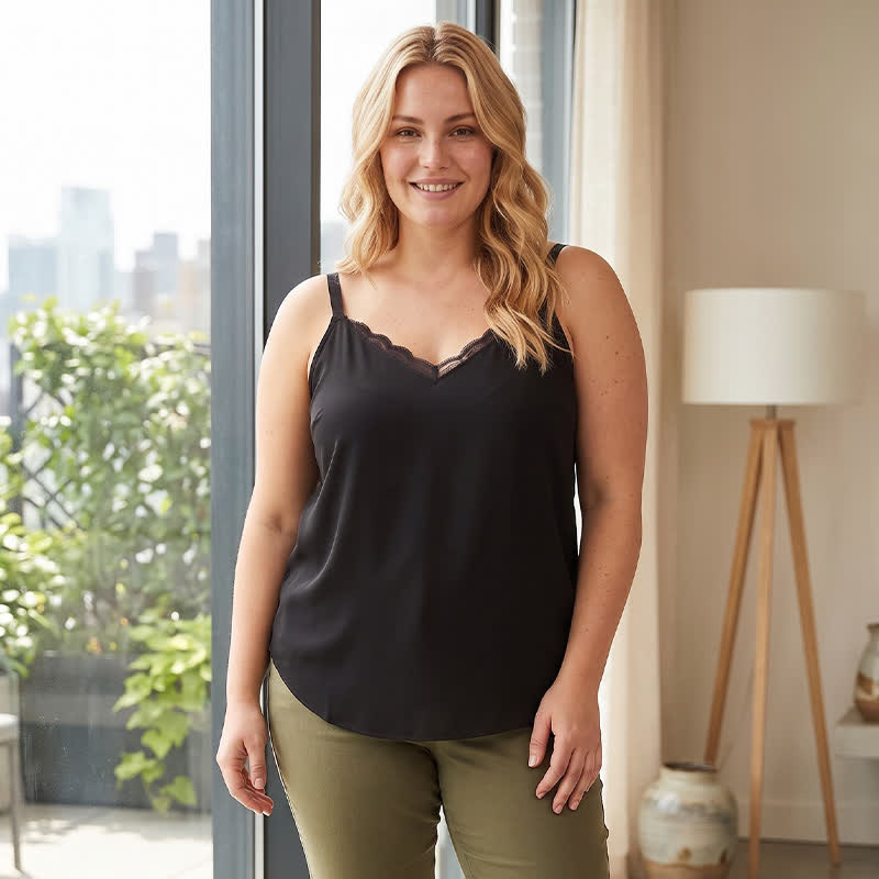 Plusock Plus Size Lace Trim V Neck Tank Top - image 5
