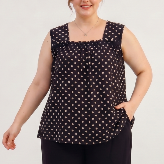 Plusock Plus Size Leopard print Polka Dot Tank Top(2 Pieces) - Black - 6XL - image 0