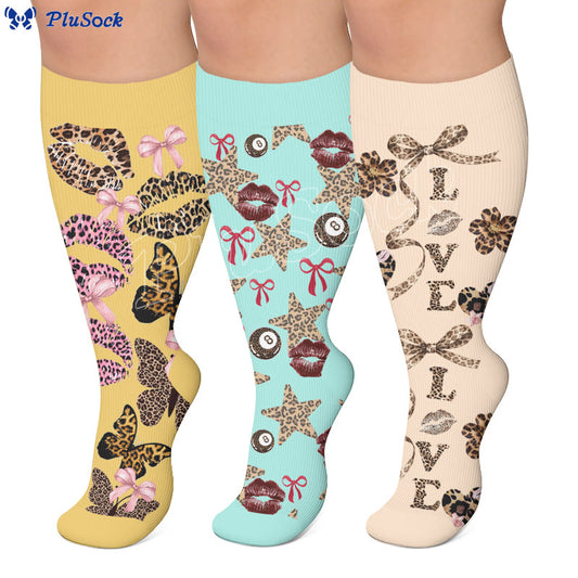 Plusock Plus Size Leopard Kiss Bow Compression Socks - image 0