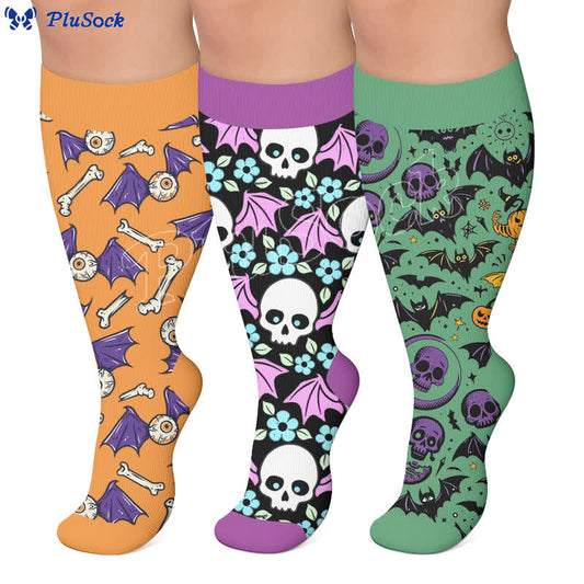 Plusock Plus Size Bat Skull Compression Socks - image 0