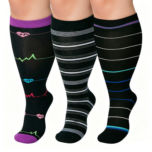 Plusock Plus Size Bamboo Heartbeat Stripe Compression Socks - image 0