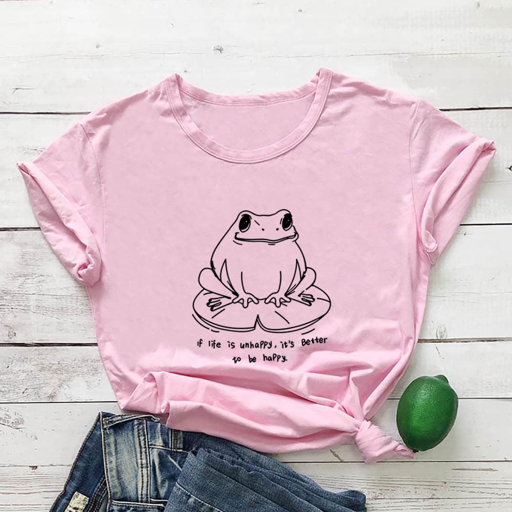 Plusock Plus Size Frog And Slogan Short Sleeve T-Shirt - Pink - 3XL - image 1