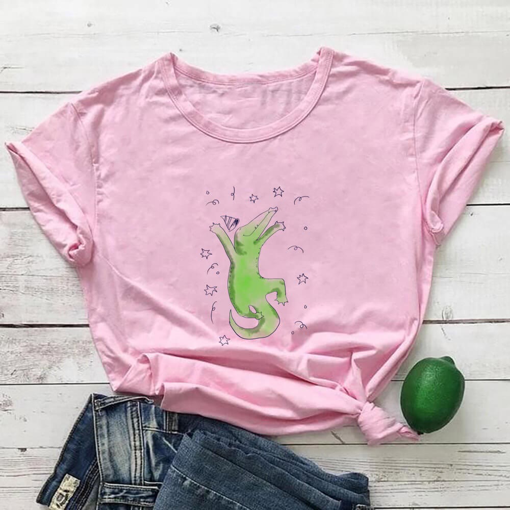 Plusock Plus Size Crocodile Short Sleeve T-Shirt - Pink - 3XL - image 6