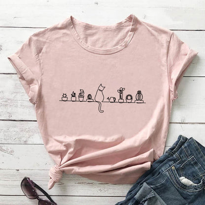 Plusock Plus Size Cat Flower Short Sleeve T-shirt - Light Pink - 3XL - image 7