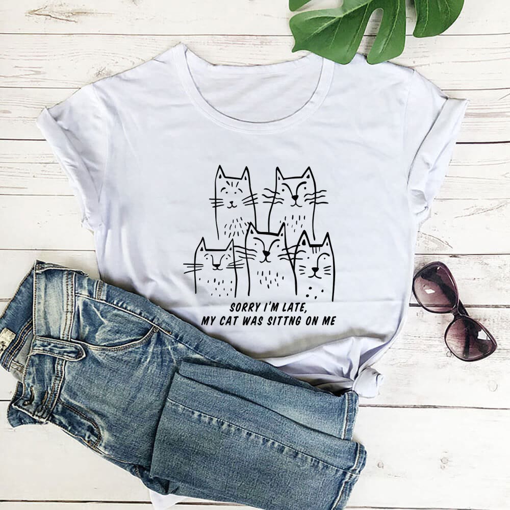 Plusock Plus Size Cat Funny Letter Short Sleeve T-shirt - White - 3XL - image 4