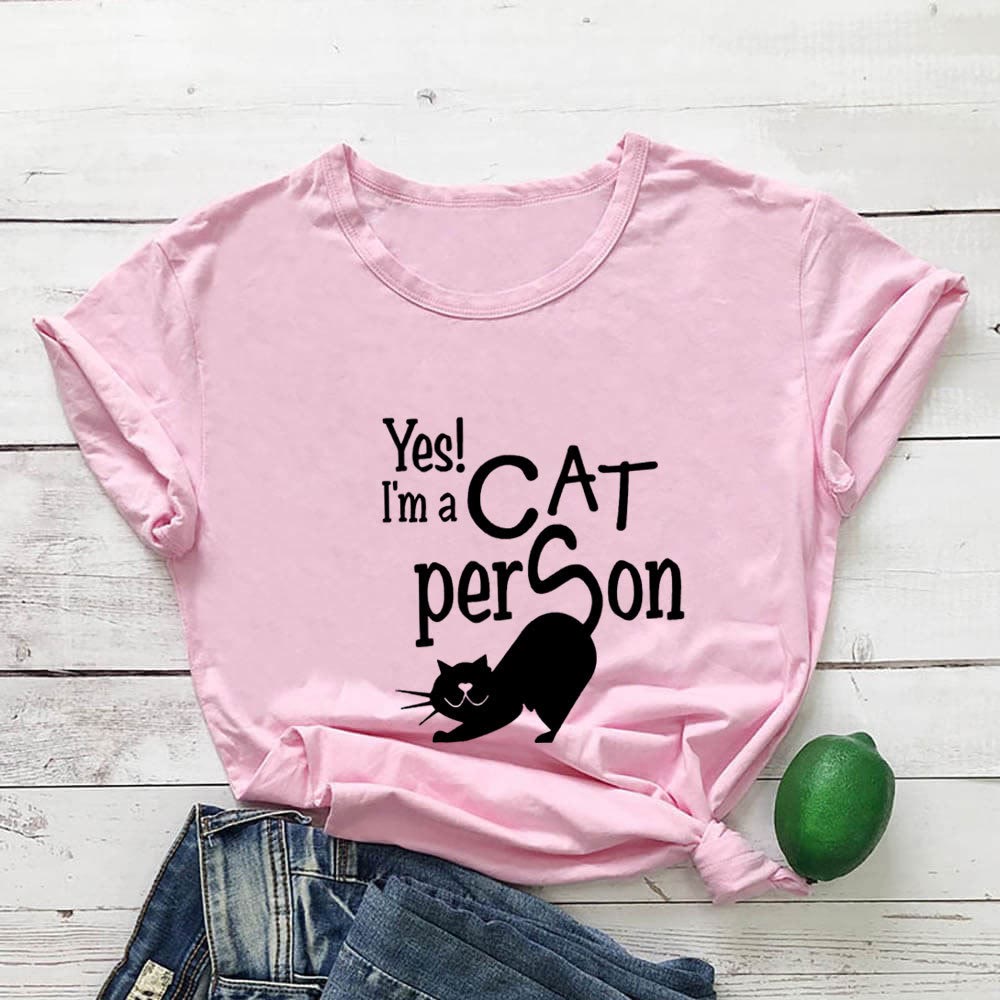 Plusock Plus Size Cat Person Letter Short Sleeve T-shirt - Pink - 3XL - image 3