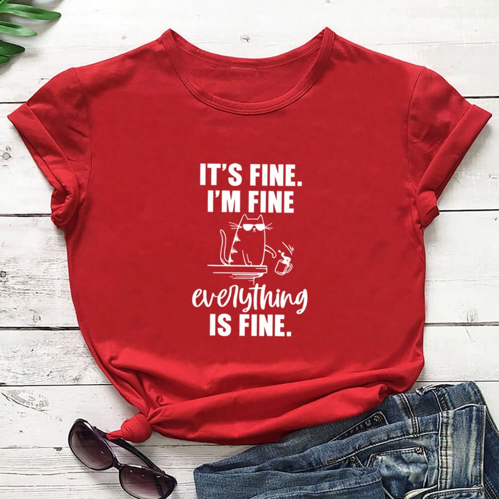 Plusock Plus Size Mischievous Cat Short Sleeve T-shirt - Red - 3XL - image 4