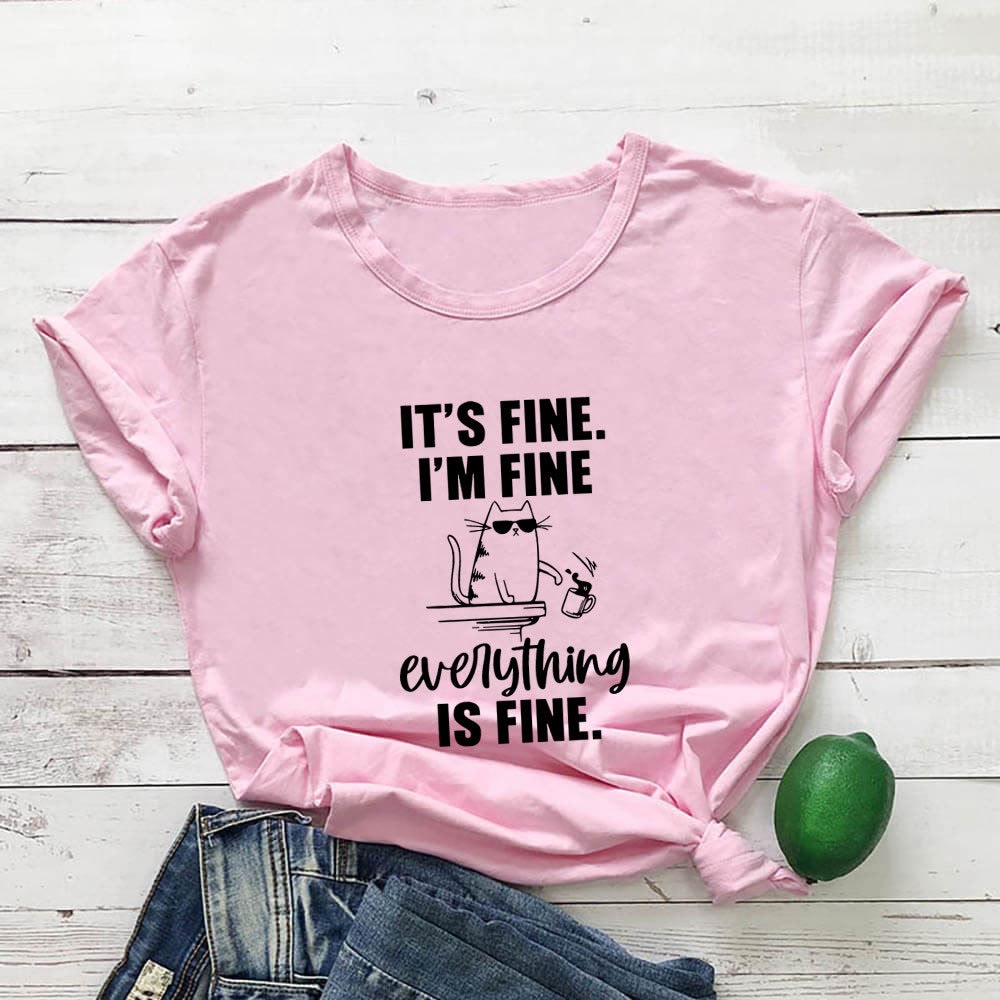 Plusock Plus Size Mischievous Cat Short Sleeve T-shirt - Pink - 3XL - image 3