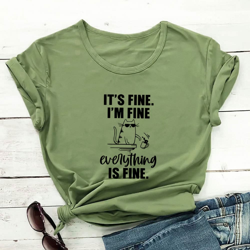 Plusock Plus Size Mischievous Cat Short Sleeve T-shirt - Green - 3XL - image 6