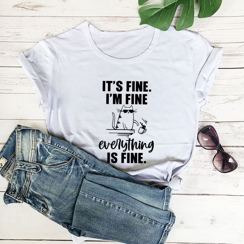 Plusock Plus Size Mischievous Cat Short Sleeve T-shirt - White - 3XL - image 2