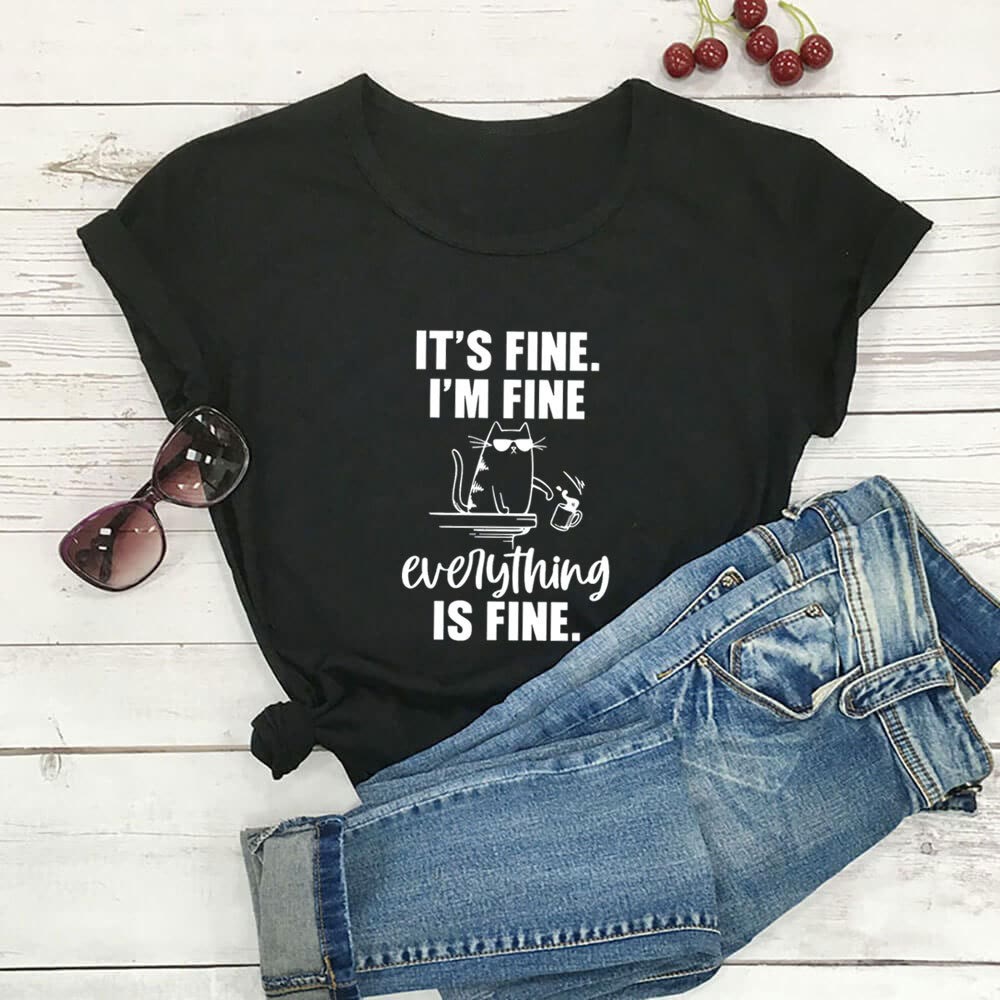 Plusock Plus Size Mischievous Cat Short Sleeve T-shirt - Black - 3XL - image 5
