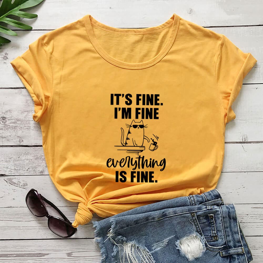 Plusock Plus Size Mischievous Cat Short Sleeve T-shirt - Yellow - 3XL - image 7